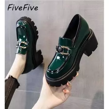 FiveFive весна осень популярные модные женские туфли на толстой подошве с металлическим декором на высоком каблуке 35 чёрный