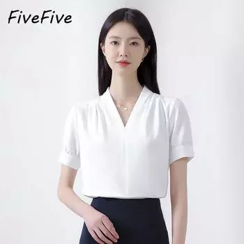 FiveFive женская блузка для вечеринки, элегантные топы с короткими/длинными рукавами для работы, модная повседневная свободная футболка с v-образным вырезом, топы, большие размеры XS