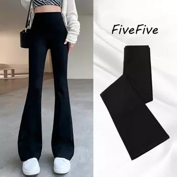 FiveFive женские брюки-клеш тонкие с высокой талией однотонные сексуальные брюки-клеш в виде акулы модная повседневная уличная одежда с эластичной подтяжкой узкие леггинсы XL чёрный