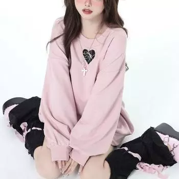 FiveFive Женские топы с бантом и шнуровкой в форме сердца, свободные, повседневные, осенние, милые, для девочек, с круглым вырезом, уютные, нежные, в уличном стиле, шикарные XS белый