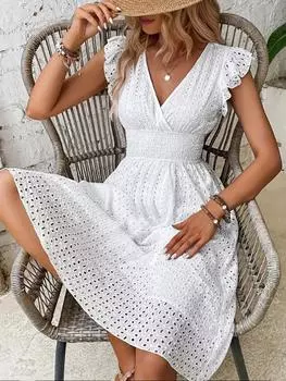 FiveFive женское элегантное летнее платье с v-образным вырезом и чистым цветом, повседневное платье больших размеров L белый