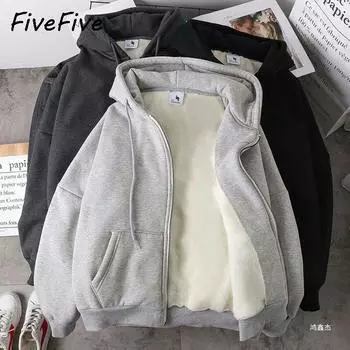 FiveFive Женское Пальто Плюшевые Куртки Однотонный Бархат Толстый Теплый Зимний Толстовка Пальто Молния Толстовка Топы Зимние Большие Размеры