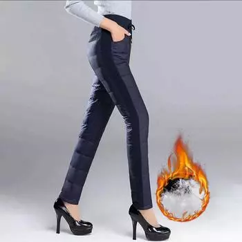 FiveFive Зимние ветрозащитные брюки с хлопковой подкладкой, свободные узкие спортивные брюки-карандаш с высокой талией, сверхлегкие теплые леггинсы L чёрный