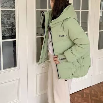 FiveFive Зимняя куртка женская пуховик теплая парка с длинным рукавом женская повседневная пуховая хлопковая куртка короткая с капюшоном верхняя одежда женская XXL чёрный