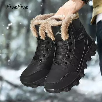 FiveFive Зимняя мужская обувь в британском стиле для активного отдыха на природе со средним верхом, нескользящая толстая подошва, плюс бархатные теплые зимние ботинки, спортивная обувь 39 чёрный
