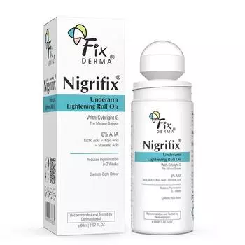Fixderma Nigrifix Underarm Roll on с 6% AHA, молочной кислотой и 1% миндальной кислотой и койевой кислотой | Осветляет кожу и отшелушивает подмышки - 60 мл