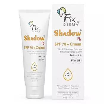 Fixderma Shadow RX Sunscreen SPF 70+ Cream PA++++ | Солнцезащитный крем для сухой кожи | Солнцезащитный крем SPF 70 | Защита от инфракрасного излучения и синего света - 75 г