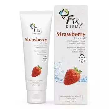 Fixderma Strawberry Face Wash с витамином Е и экстрактом клубники, | Очищающее средство для жирной кожи (Для всех типов кожи) | Средство для умывания для женщин и мужчин - 75 г