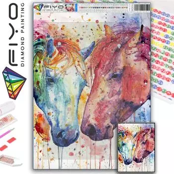 FIYO 11,8x16,73 Алмазная картина Полная круглая дрель Цветная лошадь Круглая алмазная живопись Ручная работа Diy Алмазная мозаика Картина Украшение дома