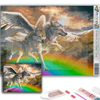 FIYO 11,8x16,73 дюйма Алмазная картина Полная круглая дрель Алмазная Крылатый волк Круглая алмазная живопись Ручная работа Diy Алмазная мозаика Картина Украшение дома