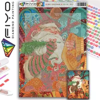 FIYO 11,8x16,73 дюйма Алмазная картина Полный круглый дрель Алмаз Санта-Клаус Круглая алмазная живопись Ручная работа Diy Алмазная мозаика Картина Украшение дома