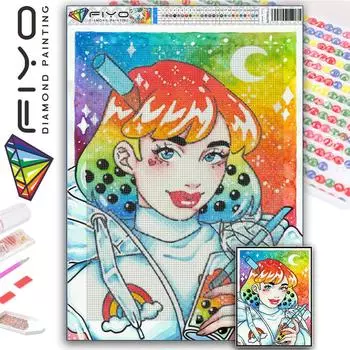 FIYO 11,8x16,73 дюйма Алмазная картина Полный круглый дрель Алмазная жемчужина Девушка Круглая алмазная живопись Ручная работа Diy Алмазная мозаика Картина Украшение дома