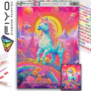 FIYO 11,8x16,73 в алмазной живописи, полная круглая дрель, красочный единорог, круглая алмазная живопись, ручная работа, сделай сам, алмазная мозаика, картина, украшение для дома