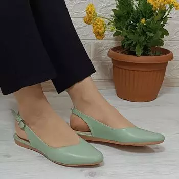 Fiyra 4010 Зеленые женские балетки ручной работы с открытой спиной