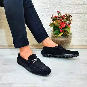 Fiyra Tkn Black Nubuck Genuine Leather Men s Ballerina Casual Shoes