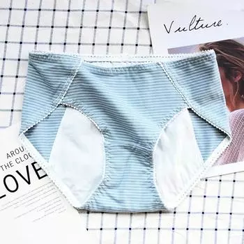 Физиологическое белье: Менструальные герметичные дышащие защитные брюки из чистого хлопка для девочек со средней высокой талией M синий