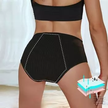 Физиологическое нижнее белье, большие размеры, трусы со средней талией, чистый хлопок, герметичные спереди и сзади, нет необходимости носить гигиенические прокладки, четырехслойные менструальные трусы S чёрный