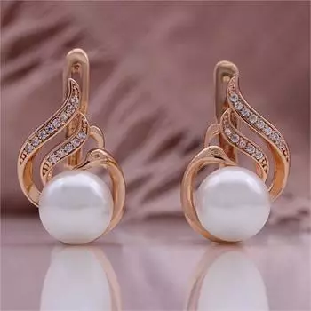 FJ Женщины Красота 585 Роза Смешанный Цвет Белого Золота Имитация Жемчуга Ювелирные Изделия Кубический Циркон Цветы Серьги-Подвески