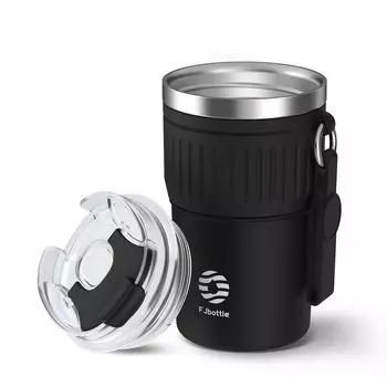 FJbottle Бутылка для воды Прямой ремешок Вакуумный Магазин шаговой доступности Портативный Прямой Черный Тамблер, Изолированный, Холодный, Питьевой, Крышка, В комплекте, 0.4 л, Изолированный, чёрный