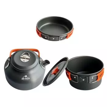 Fkstyle Outdoor Cookware Набор для приготовления пищи Чайник Кастрюля Сковорода Набор из 3 предметов Кулинария Компактный Кемпинг [Товар]