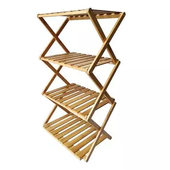 Fkstyle Складная полка для хранения вещей на открытом воздухе, 4 уровня, бамбуковая стойка для кемпинга, компактный стол с простой сборкой [Товар] коричневый