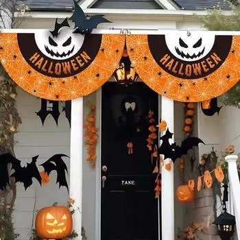 Флаг для гирлянд на Хэллоуин, уличный подвесной веер, флаг, декор для Хэллоуина, череп, призрак, тыква, гирлянда для двора, декор для крыльца и забора F