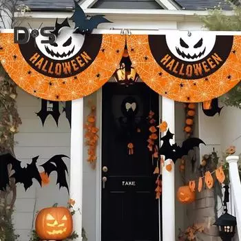 Флаг для гирлянд на Хэллоуин, уличный подвесной веер, флаг, декор для Хэллоуина, череп, призрак, тыква, гирлянда для двора, декор для крыльца и забора G