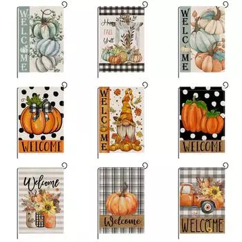 Флаг для сада из льна, осенняя тыква, двухсторонняя печать, украшение для сада, маленький флаг, уличный флаг HYQ041-1