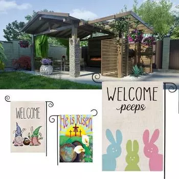 Флаг кролика Весенний яркий праздник с цветочным узором Флаг кролика для сада 2