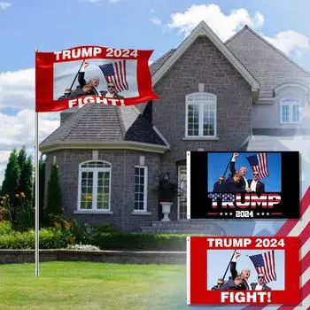 Флаг стрельбы «Промахнулся по мне» Флаг 2024 Флаг 3x5 Одиночный уличный гобелен с флагом Подарок, Популярные политические флаги, Стрельба промахнулась по нему, Флаг с травмой правого уха One Size