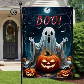 Флаг Yousheng для сада на Хэллоуин, тыква, призрак, скелет, кошка, уличный флаг, двухсторонний праздничный баннер для украшения балкона, газона и двора 1