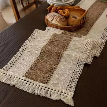 Флаги для стола с кисточками Плетеные кисточки Хлопок Льняные столы Практичные украшения Домашний стол Простое соединение вместе Столы Флаги 30x120cm белый