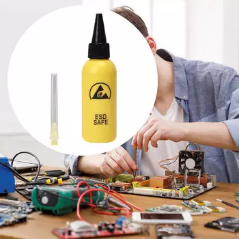 Флакон для дозирования флюса 60 мл пустой с игольчатым дозатором многоцелевой прочный герметичный портативный жёлтый