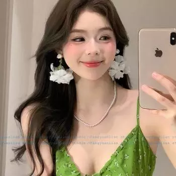 Flame Rose ~ Flower Tassel Earrings Women 2025 New High-Grade Earrings Sweet Earrings Holiday Style Earrings White Flower Earrings