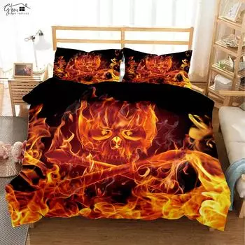 Flame Skull Basketball 3D Printed Quilt Cover Pillowcase Bedding Set Three-piece Soft and Comfortable Duvet Cover EU 135x200cm 2PCS