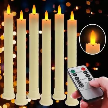 Flameless Flickering Taper Candles with Timer Remote & Holders 23.5CM Battery Operated LED Window Candle 3D-Wick Candlesticks белый