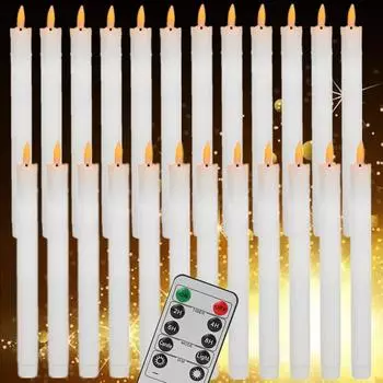 Flameless Ivory Taper Candles Flickering with 10-Key Remote Led Warm 3D Wick Light Window Candles Christmas Home Wedding Decor