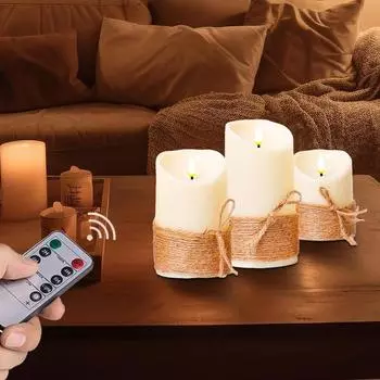 Flameless LED Candles 3Pcs Flame Pillar Candles with Remote Control and Timer Candle Flickering Realistic Candle Gift Set белый