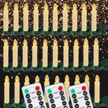 Flameless LED Taper Candles Christmas Tree Electric Candle Lights Mini Taper Clip-On Candles with Remote Timer for Wedding Decor