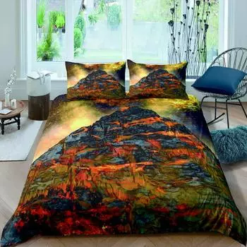 Комплект пододеяльника Flaming Mountain для детей и подростков, комплект постельного белья с простым натуральным дизайном, огонь, яркий, 3 предмета, полный размер US Queen(228x228cm)