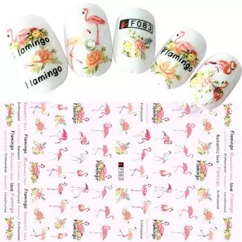 Фламинго 3D наклейки для ногтей Романтическая любовь Ультратонкая клейкая наклейка для переноса ногтей