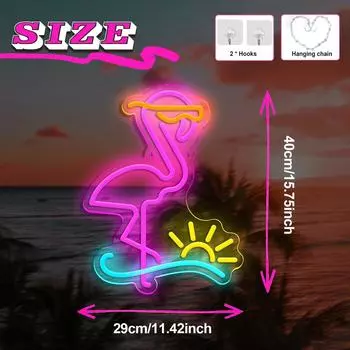 Фламинго Неоновая Вывеска Солнечная Волна Неоновый Светильник USB для Спальни Гостиной Свадебные Мероприятия Украшения Вечеринки Светодиодный Неоновый Светильник для Декора Стен