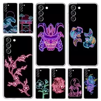Фламинго неоновый цветок волна арт чехол для телефона Samsung Galaxy S22 S21 S20 FE Ultra 5G S10 S10E S9 S8 Plus Note 10 20 прозрачный чехол Samsung S20Ultra