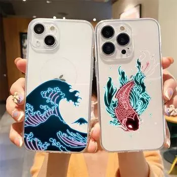 Фламинго неоновый цветок волна искусство ударопрочный прозрачный чехол для телефона iPhone 14 13 12 11 Pro Max 7 8 Plus X XR XS Max SE 2022 мягкий чехол iPhone 14Pro Max