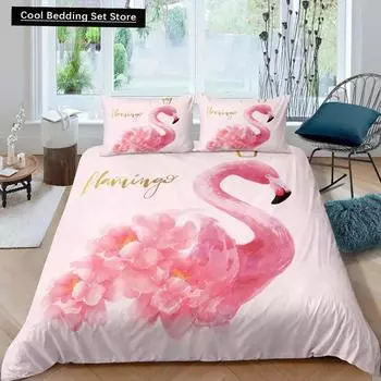 Фламинго пододеяльник комплект постельного белья для девочек цветы тропические животные розовый цветочный полиэстер одеяло покрывало для девочек детей женщин EU single(135x200cm)