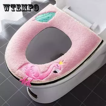Фламинго Подушка сиденья для унитаза Бытовой мягкий плюшевый чехол для сиденья унитаза Молния Коврик для ванной комнаты Крышка Крышки с ручкой Моющиеся дышащие подушки серый
