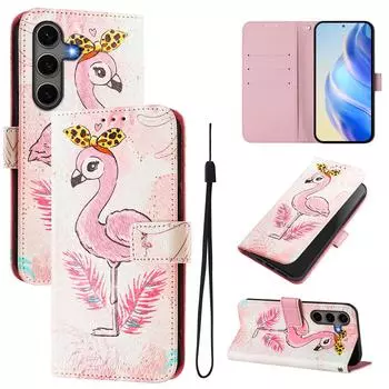 Фламинго роскошный окрашенный кожаный чехол-кошелек из искусственной кожи в стиле книги для Samsung Galaxy S21 S22 S23 S24, Note10 Note20, A13 A15 A16 A06 A54... Samsung Galaxy S6 розовый