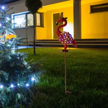 Фламинго Солнечный Свет Скульптура Декоративный Железный Водонепроницаемый Розовый Садовый Декор Колышек