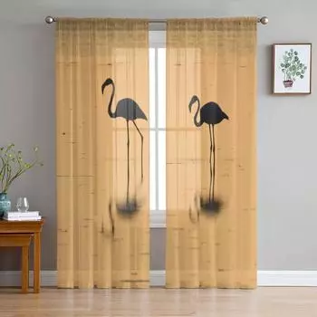 Flamingo Sunset Dusk Silhouette Sheer Curtains Modern Gauze Curtain for Living Room Bedroom Voile Yarn Curtains W135 x H114cm