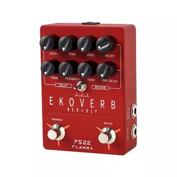 FLAMMA FS22 Delay and Reverb Guitar Effects Pedal with Tap, Tempo, Freeze, and Trail-On Functions, Red, ATMOSPHERE Stereo Digital Effects Pedal